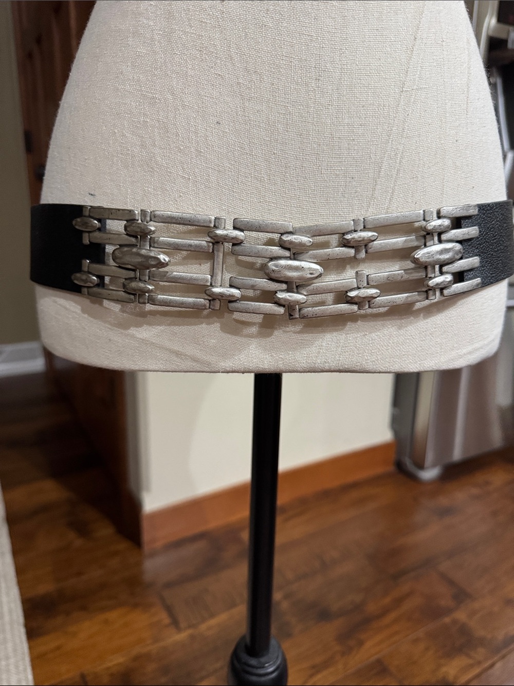 Chico's Black Belt with Antiqued Silver Chain-Link Detail